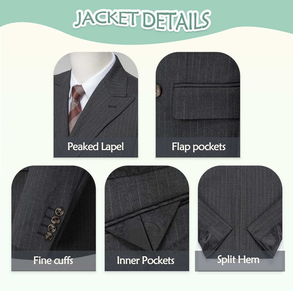 Men's Double Breasted Pinstripe Suit Set Peaked Lapel 2 Piece Tailored Fit Blazer Pants Set