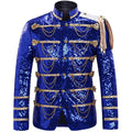 Men's Classic Military Style Stage Full Navy Blue Sequin Jacket