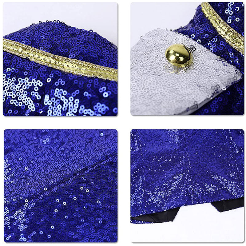 Men's Classic Military Style Stage Full Navy Blue Sequin Jacket