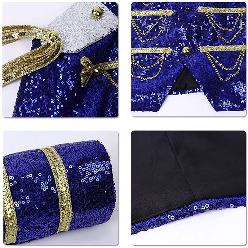 Men's Classic Military Style Stage Full Navy Blue Sequin Jacket