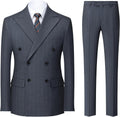 Men's Double Breasted Pinstripe Suit Set Peaked Lapel 2 Piece Tailored Fit Blazer Pants Set