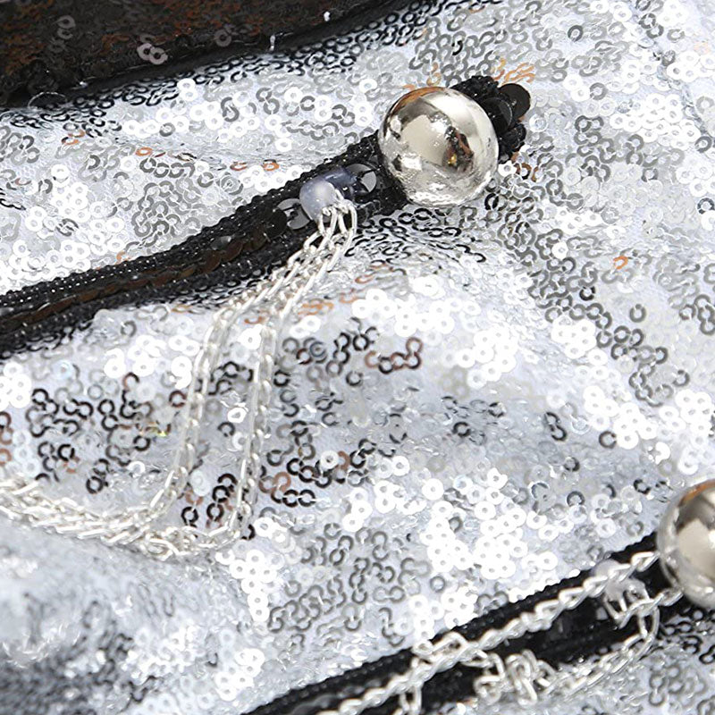 Men's Classic Military Style Stage Full Silver Sequin Trench Coat