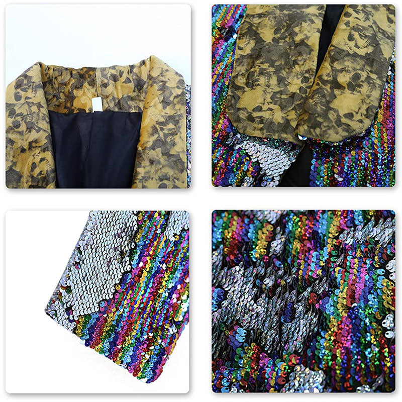 Men's Full Sequin Rainbow Laser Gold Lapel Colorful Tuxedo