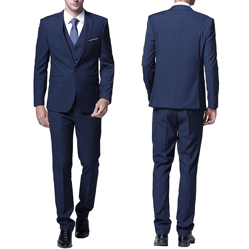Men's 3-Piece Classic One Button Navy Blue Suit