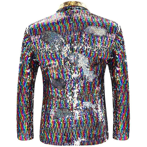Men's Full Sequin Rainbow Laser Gold Lapel Colorful Tuxedo