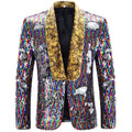 Men's Full Sequin Rainbow Laser Gold Lapel Colorful Tuxedo