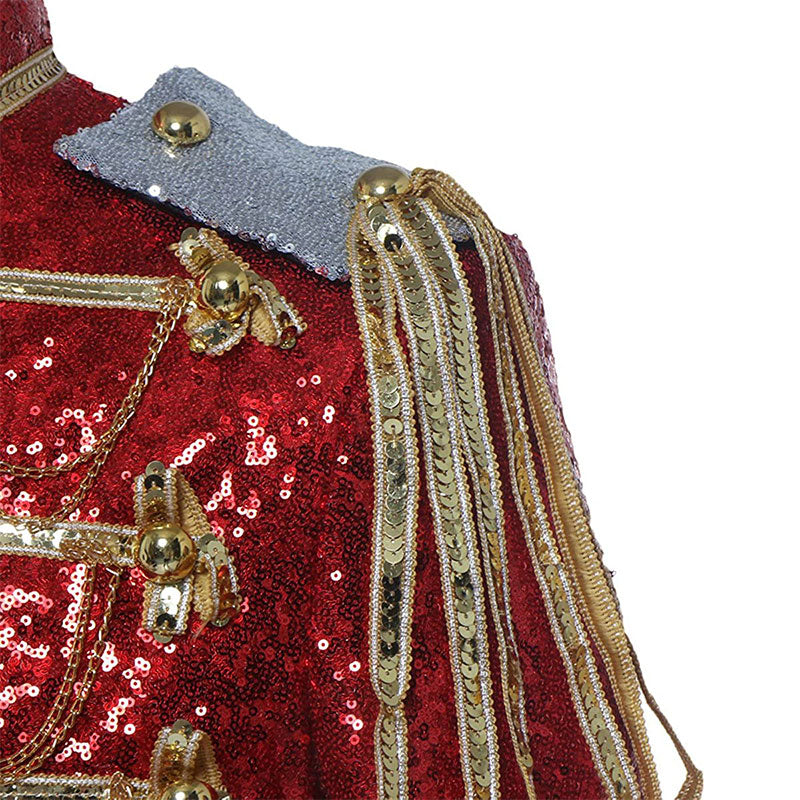 Men's Classic Military Style Stage Full Red Sequin Jacket