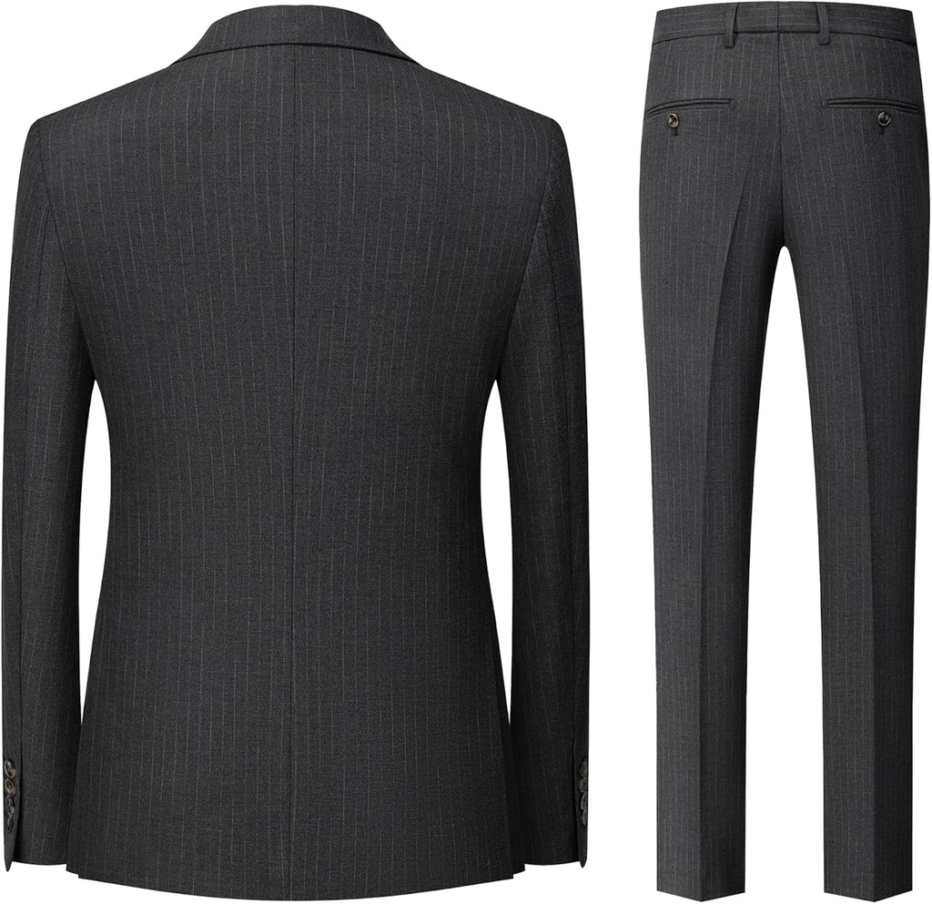 Men's Double Breasted Pinstripe Suit Set Peaked Lapel 2 Piece Tailored Fit Blazer Pants Set