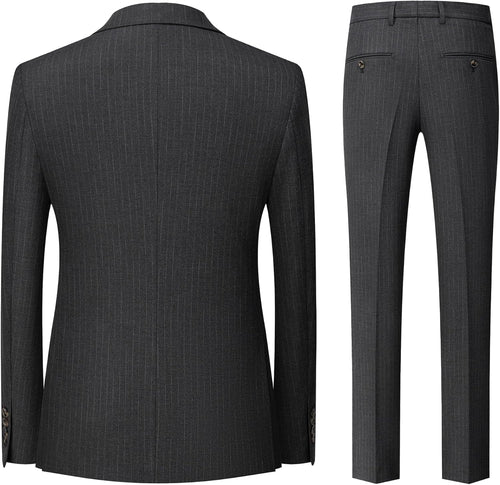 Men's Double Breasted Pinstripe Suit Set Peaked Lapel 2 Piece Tailored Fit Blazer Pants Set
