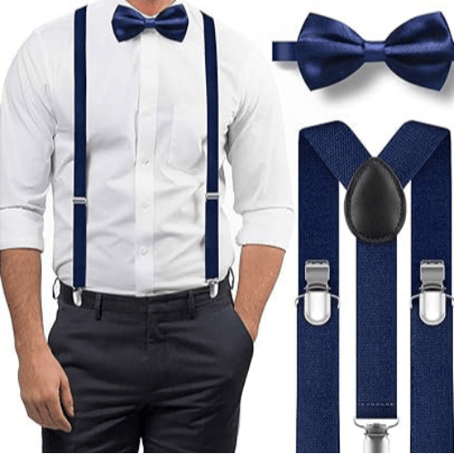 Men's Classic Navy Bow Tie & Suspenders Set