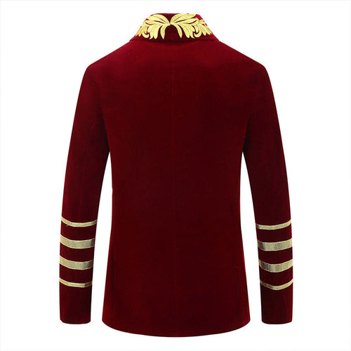 Men's Gold Floral Embroided Collar Court Style Burgundy Jacket