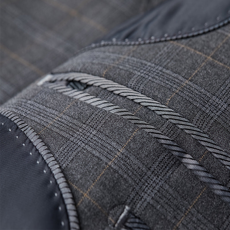 Men's 3-Piece Checkered Gray Two Button Gray Suit