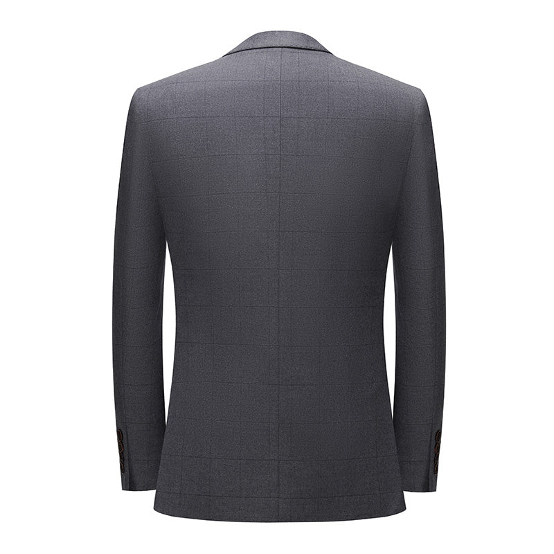 Men's 3-Piece Business Checkered Light Gray Suit