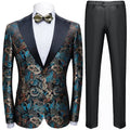 Men's Botanical Jacquard Peak Lapel Dark Teal Tuxedo