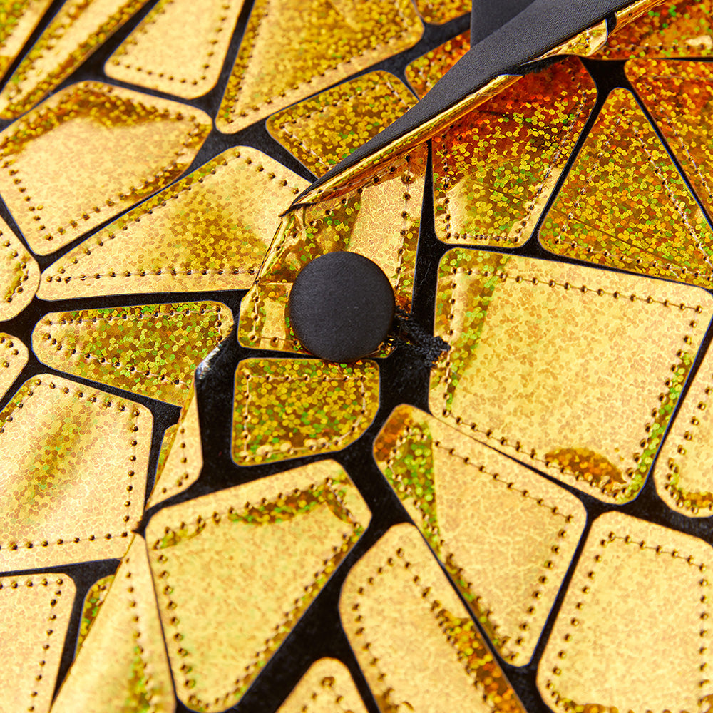 Men's Unique Mirrored Geometric Patchwork Golden Prom Suit