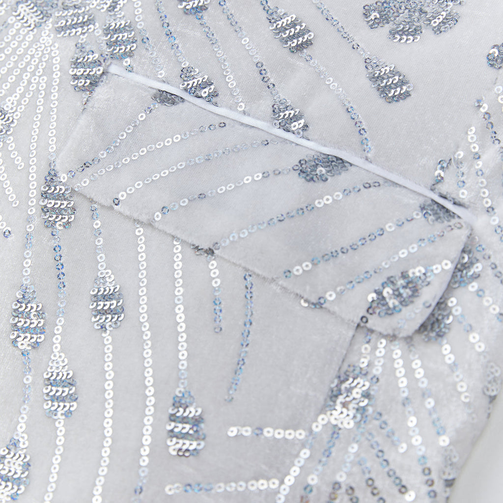 Men's Sequin White Jacket Silver Falling Stars