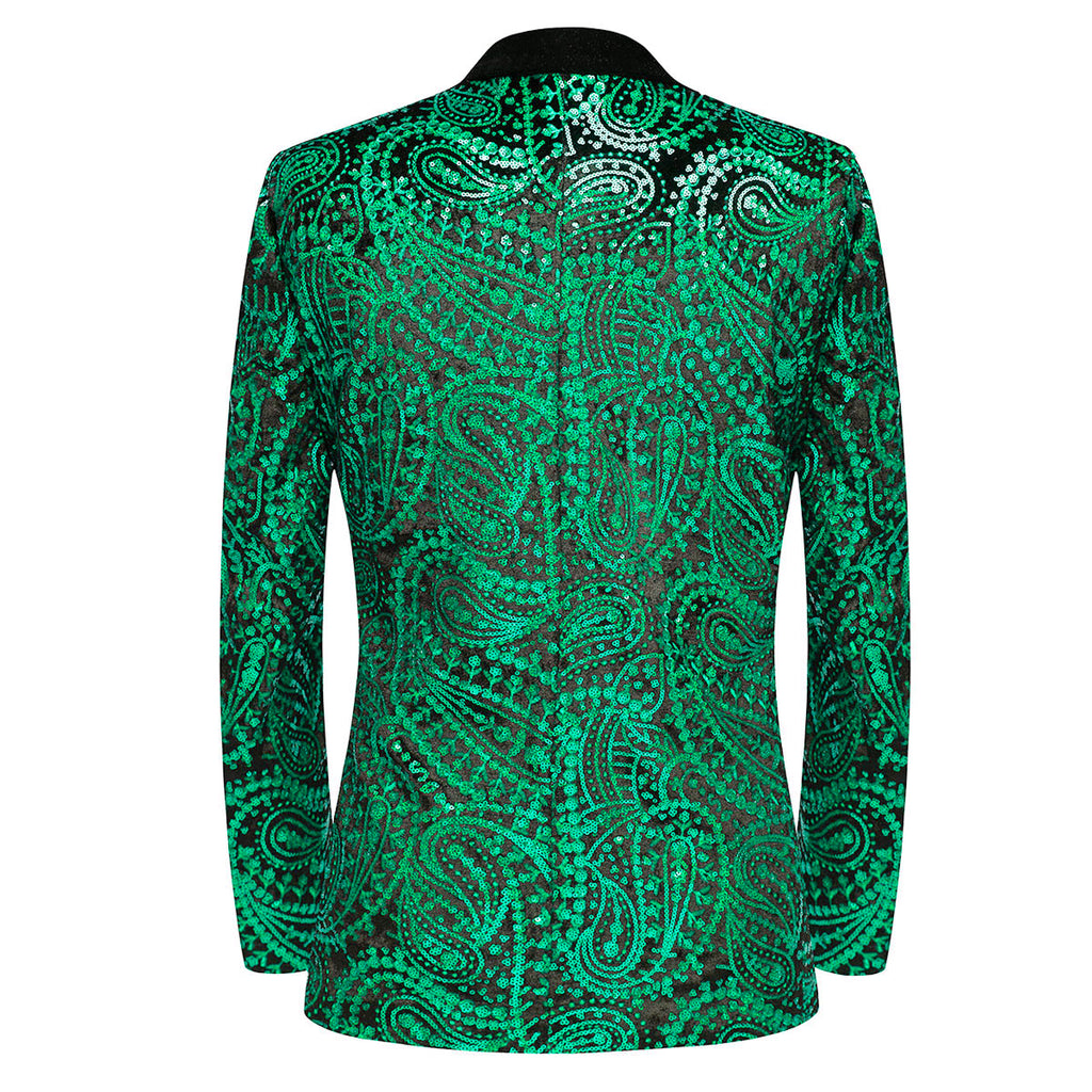 Men's Sequin Green Paisley Black Suit