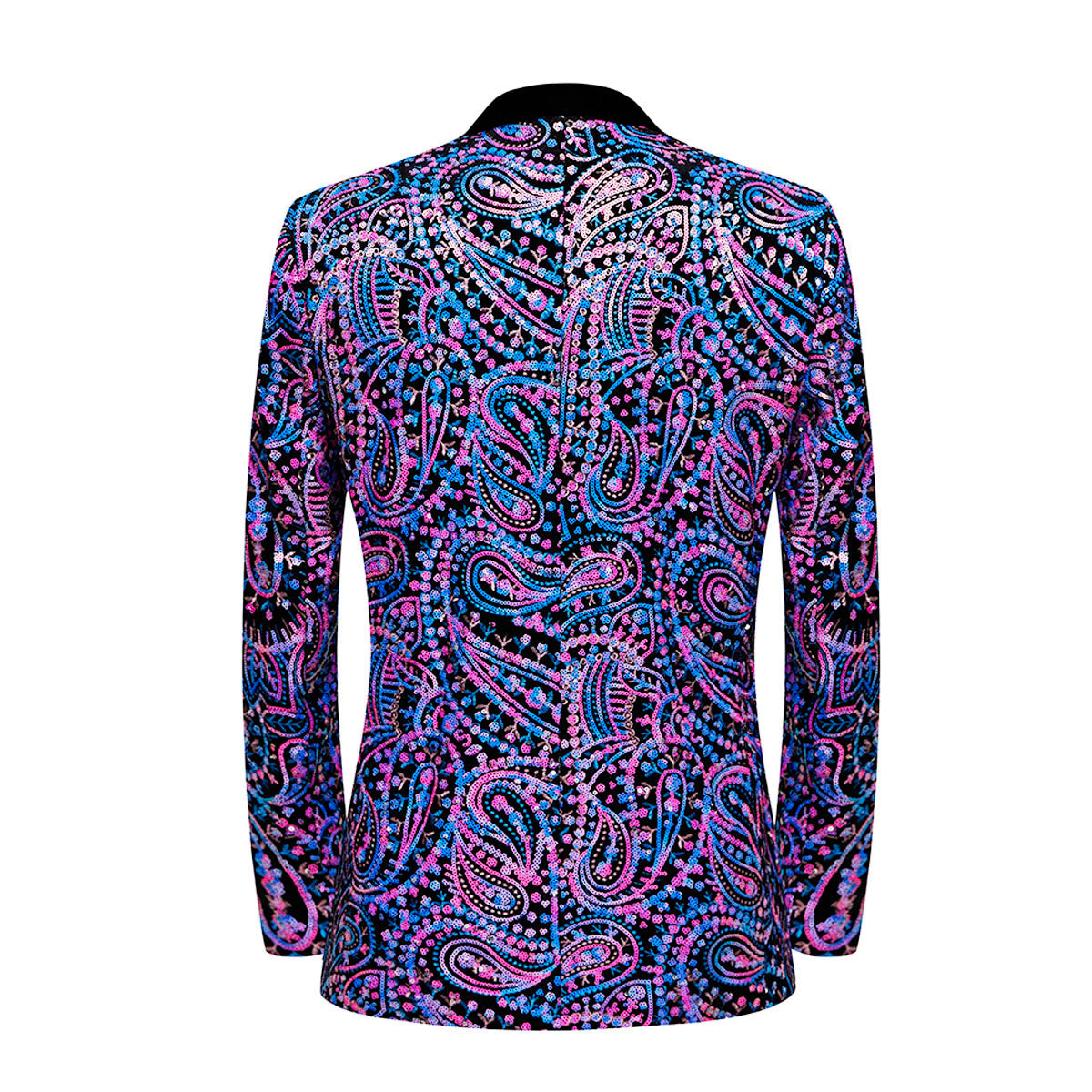 Men's Sequin Purple and Blue Paisley Black Suit