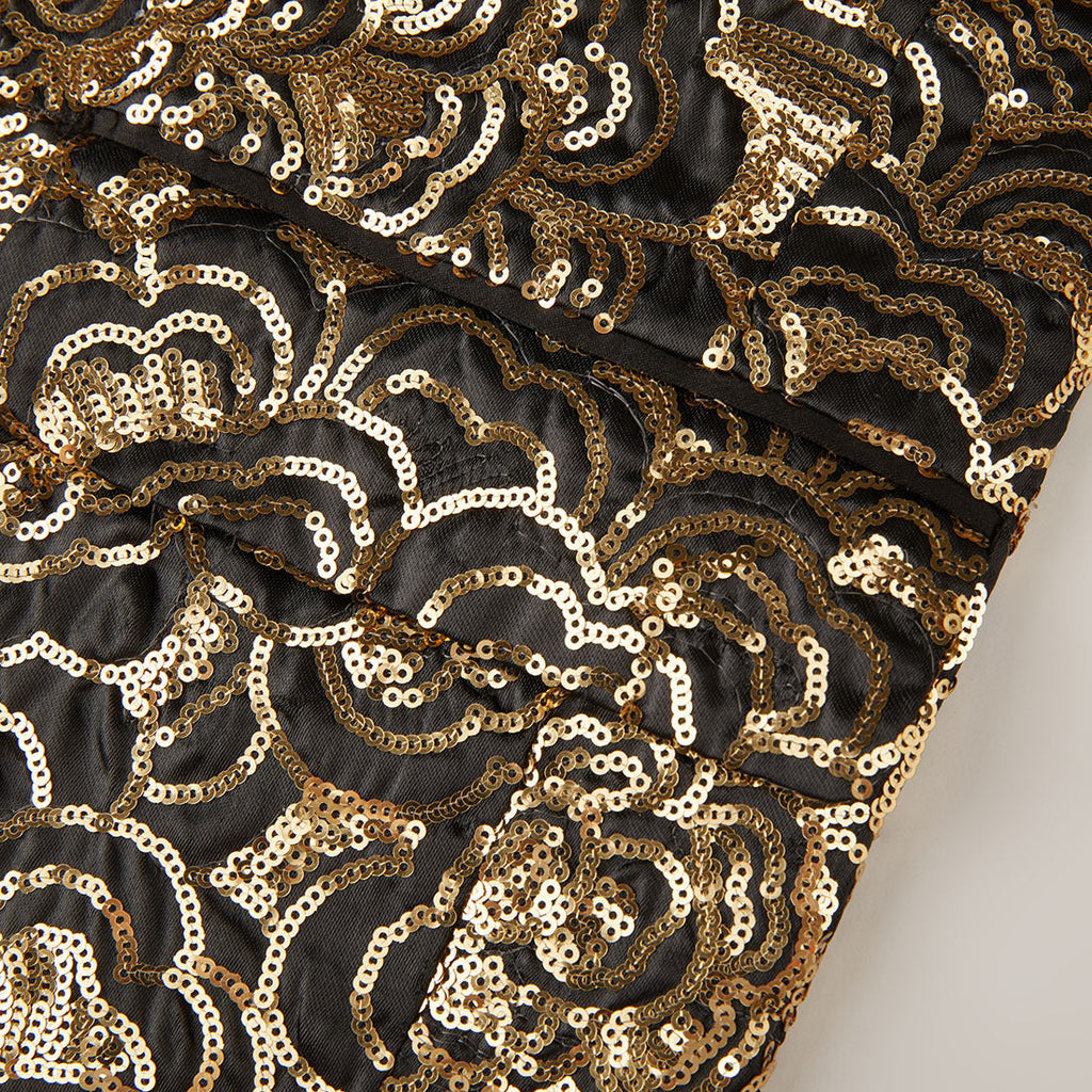 Men's Gold Floral Embroidered Sequin Black Tuxedo