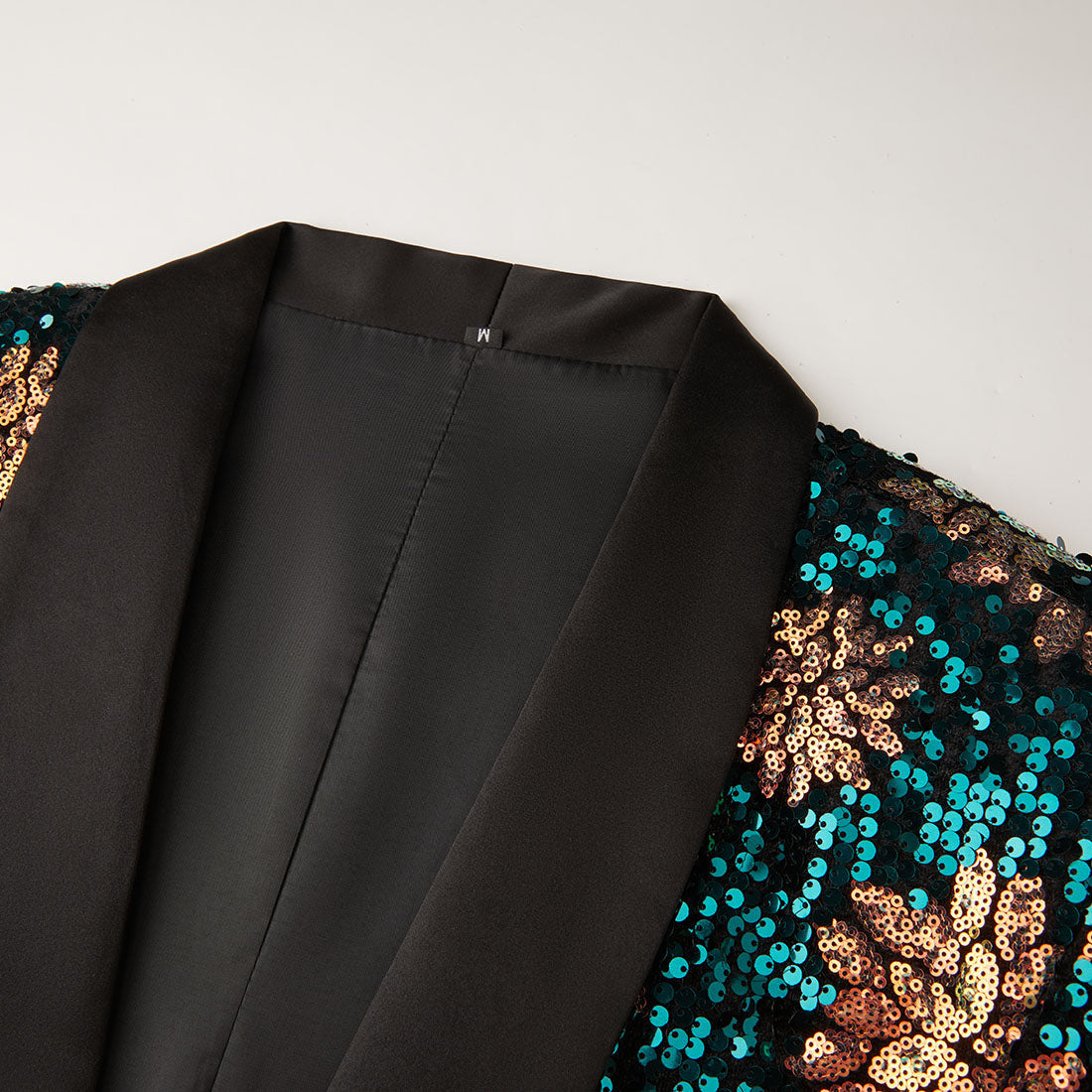 Men's Teal Green Tuxedo with Sequin Golden Floral Pattern