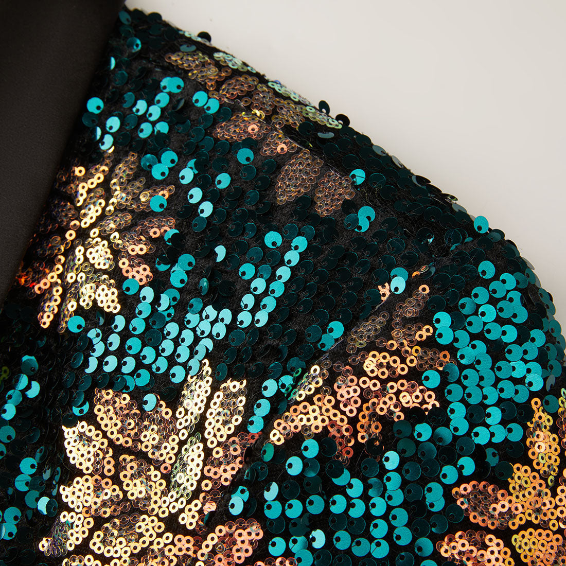 Men's Teal Green Tuxedo with Sequin Golden Floral Pattern