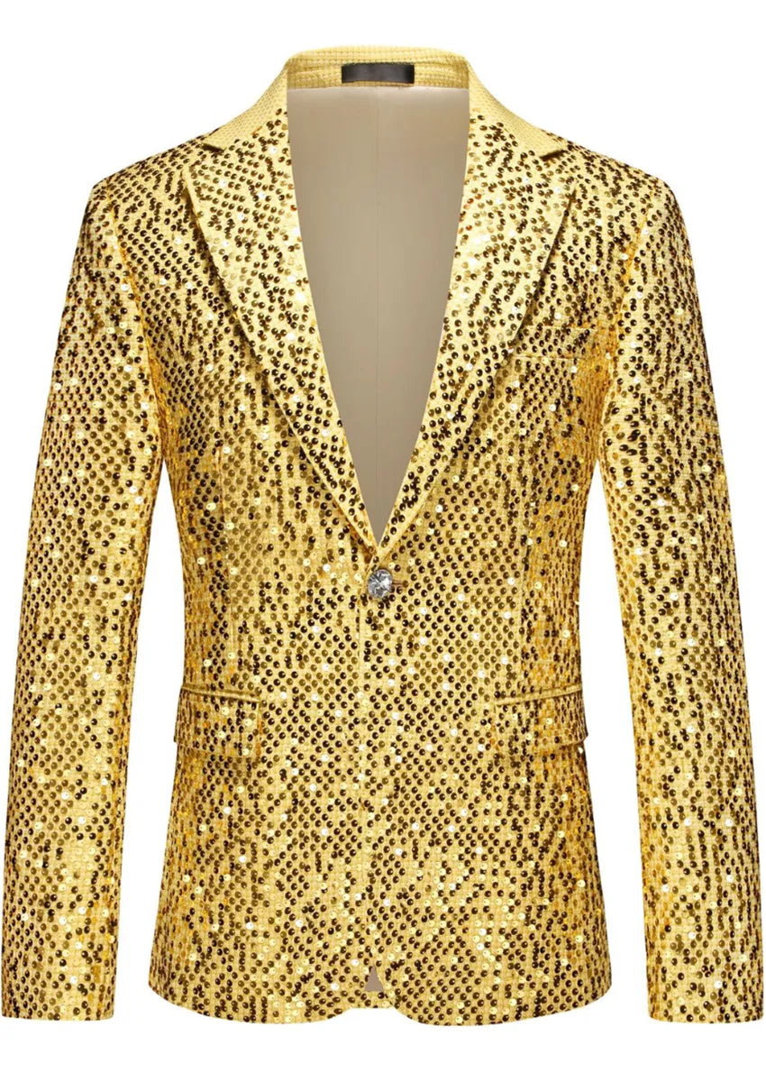 Men's All-over Metallic Gold Sequin Suit Jacket