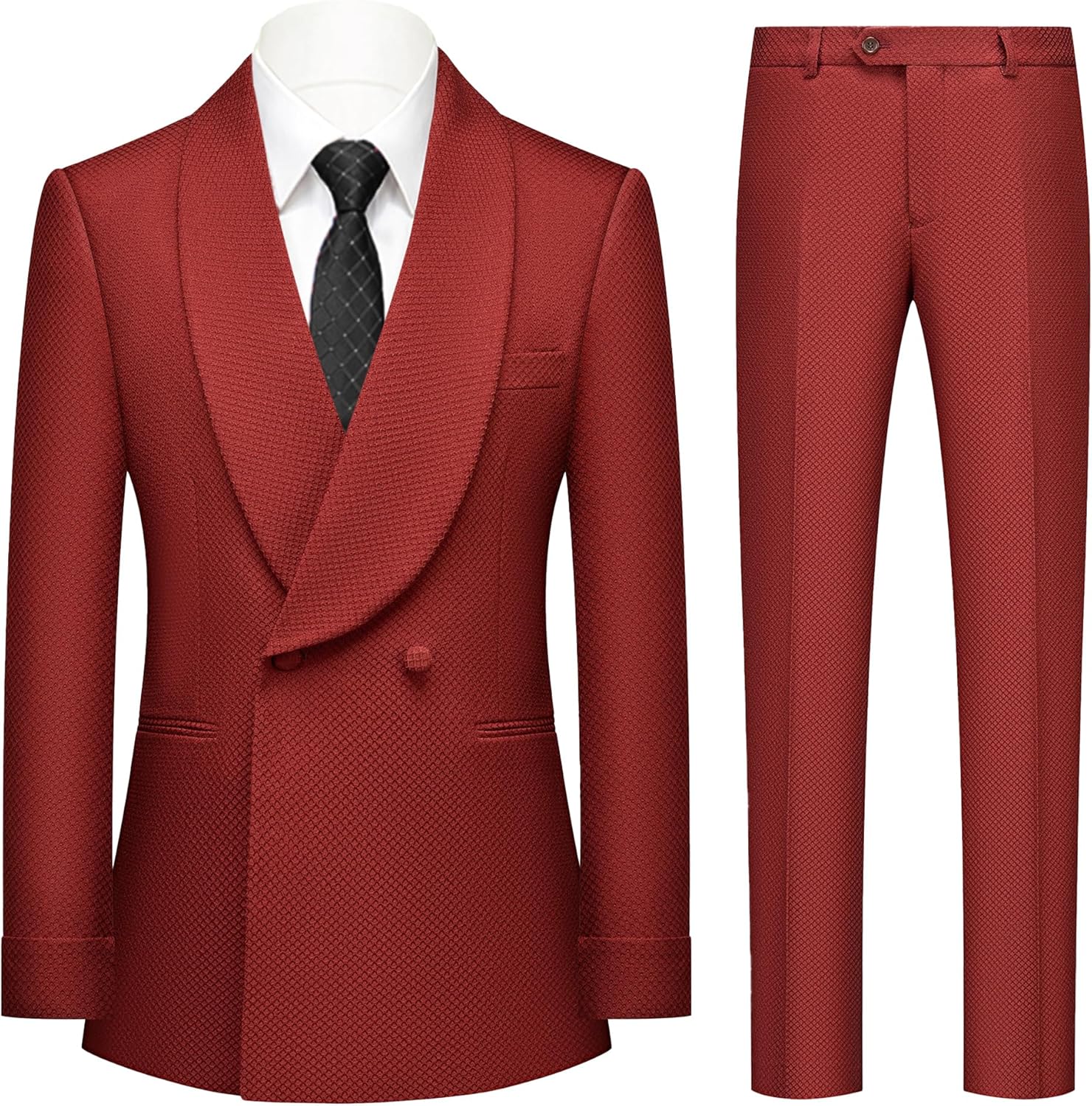 Mens Tuxedo 2 Pieces Shawl Lapel Waffle Textured Suit Blazer Pants Slim Fit Business Events Banquet Dinner Party