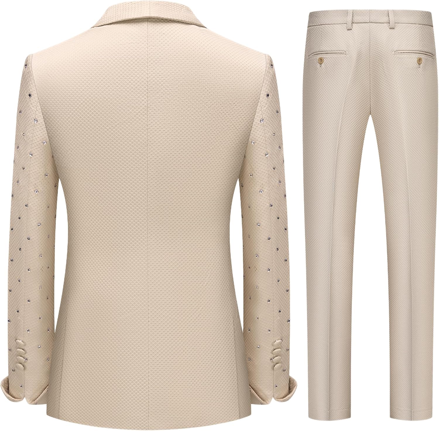 Mens 2 Pieces Sparkling Rhinestone Waffle Textured Tuxedo Slim Fit Suit Blazer Pants Stylish Prom Banquet Wedding Event