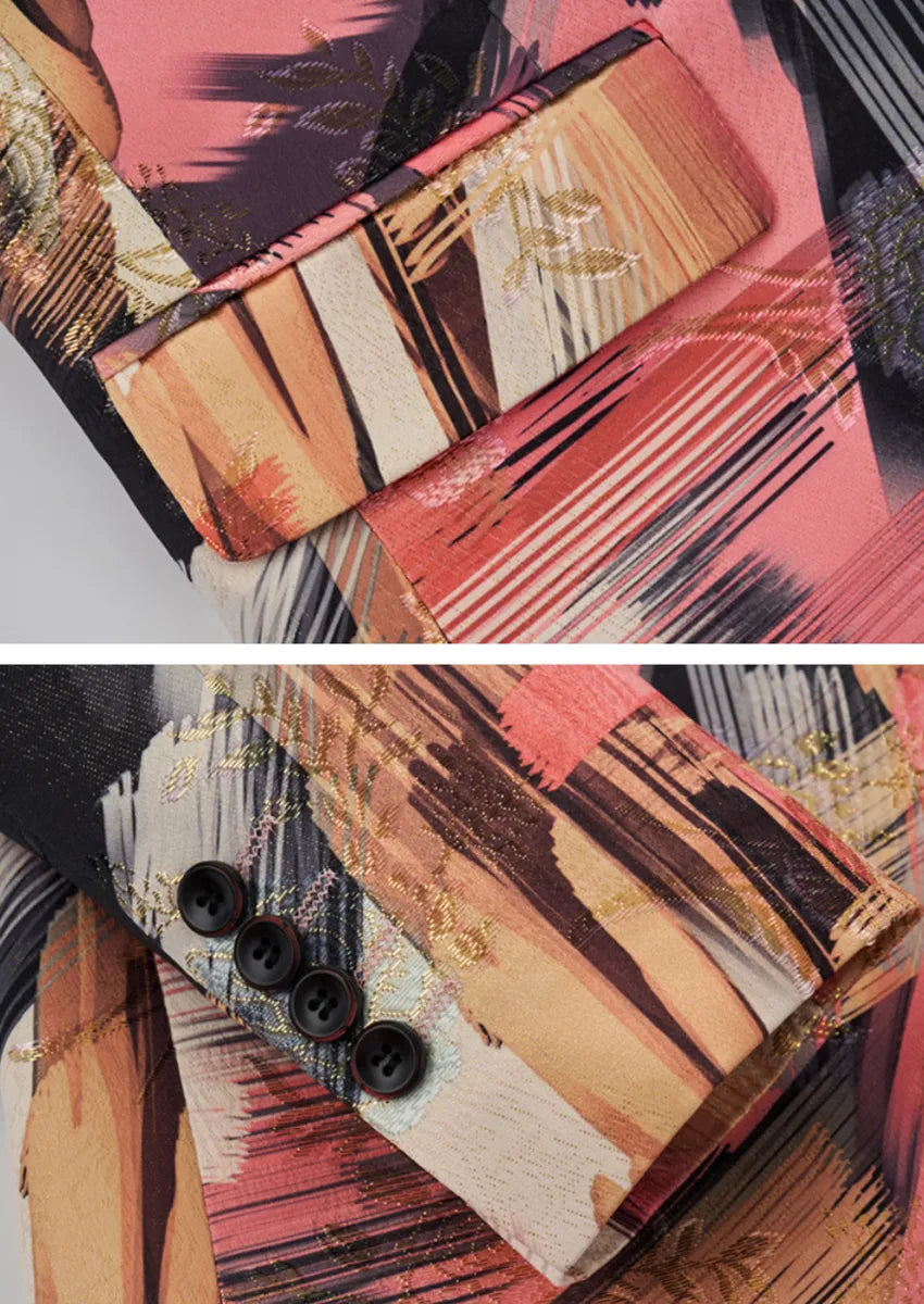 Men's Notch Lapels Fashion Color Graffiti Suit