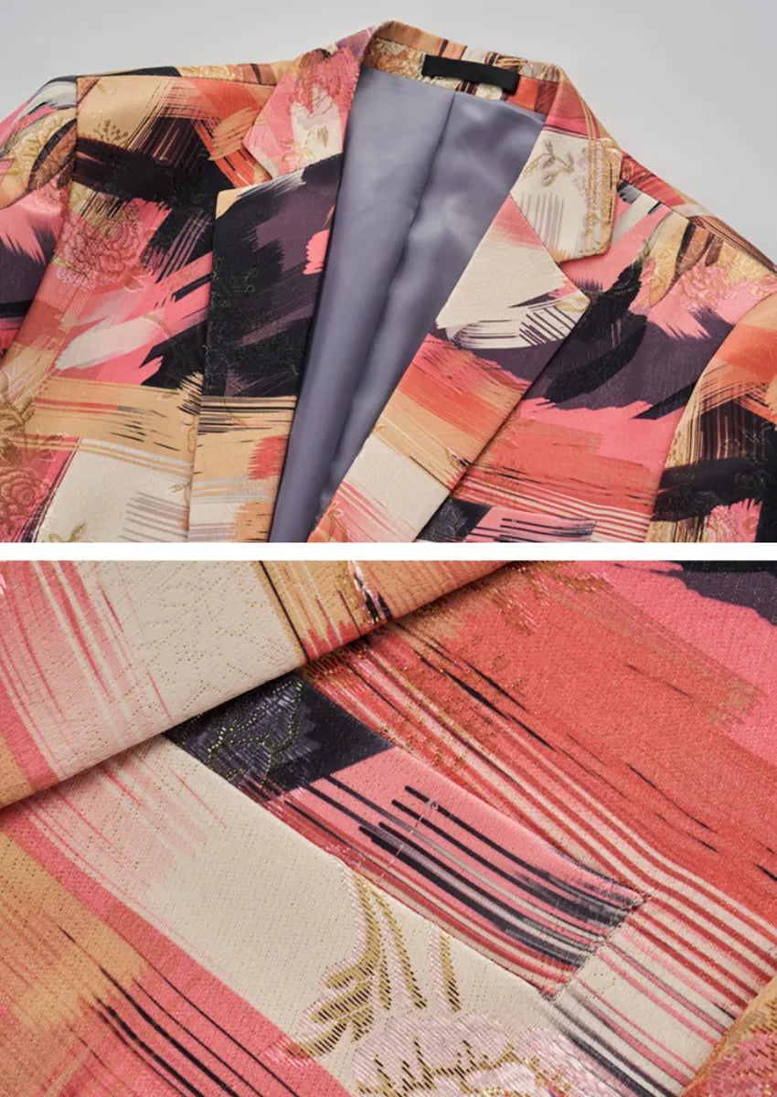 Men's Notch Lapels Fashion Color Graffiti Suit