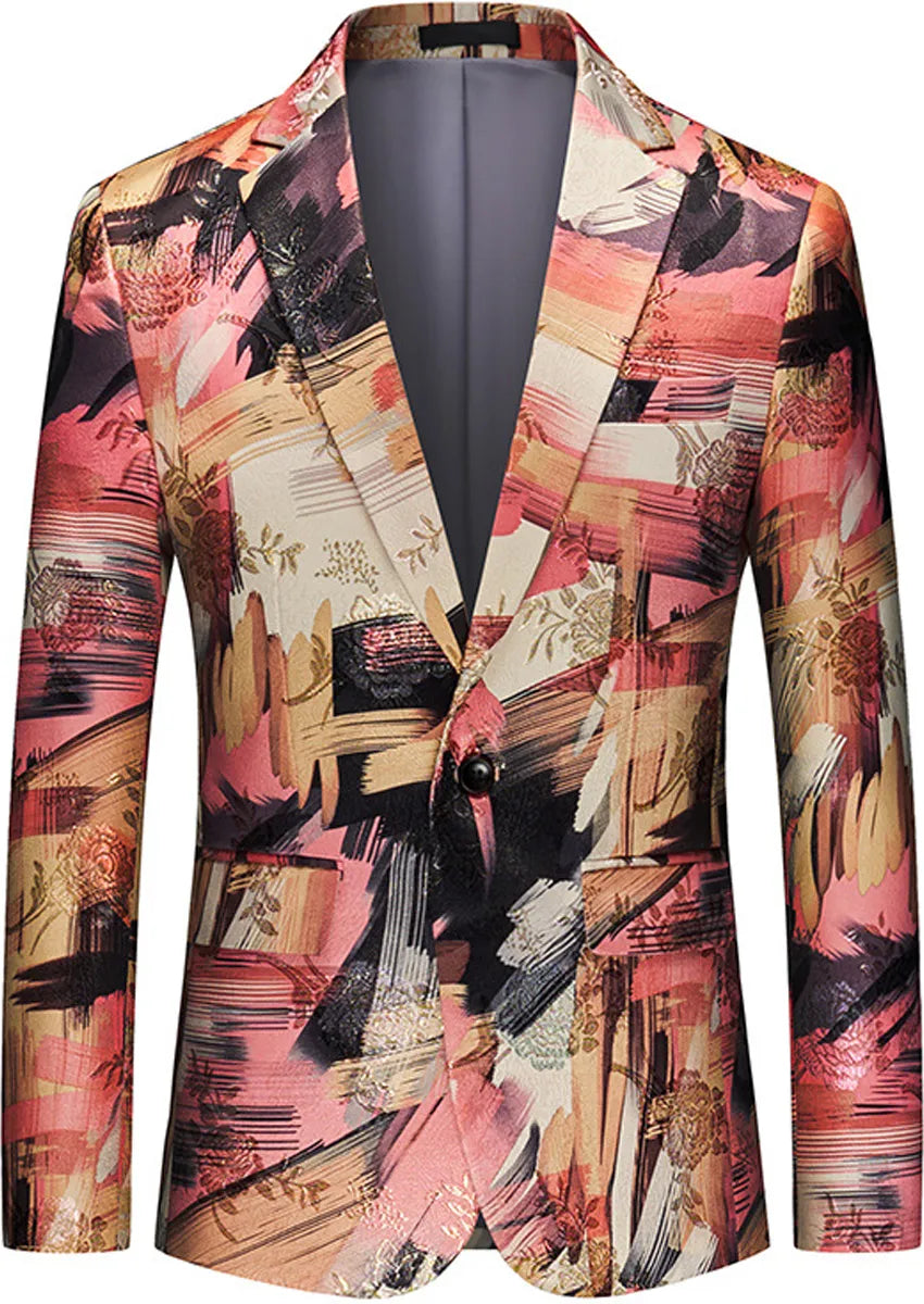 Men's Notch Lapels Fashion Color Graffiti Suit