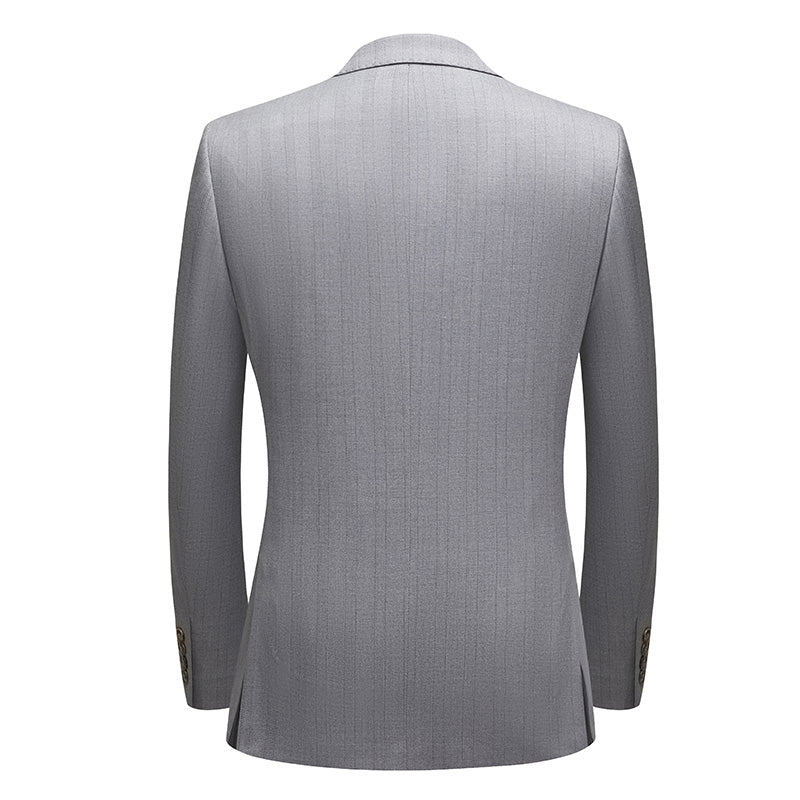 Men's 3-Piece Two Button Groom's Pinstripe Light Gray Suit