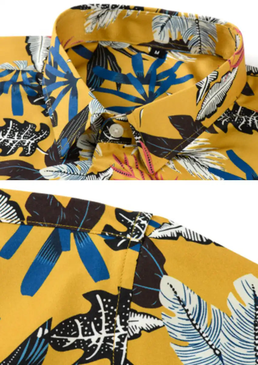 Men's Short Sleeve Hawaiian Shirt Wrinkle-free and Breathable Lemon Yellow