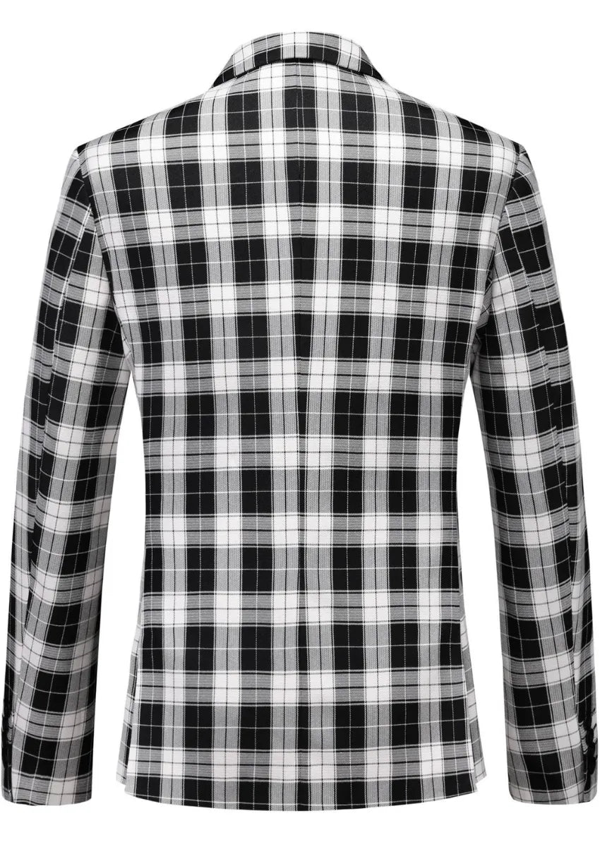 Men's Double-breasted Black And White Plaid Jacket