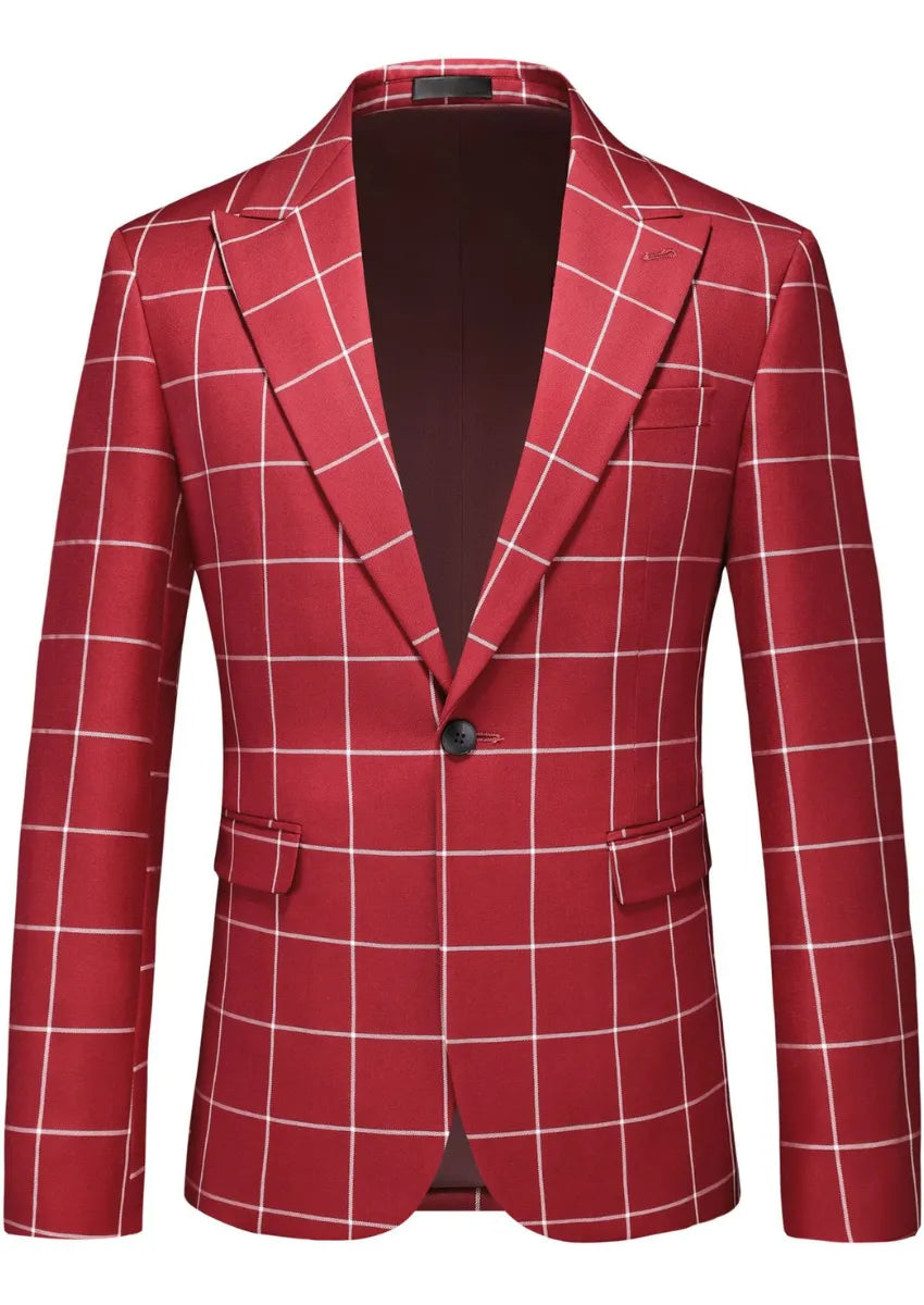 Men’s Red Plaid One Button Casual Blazer