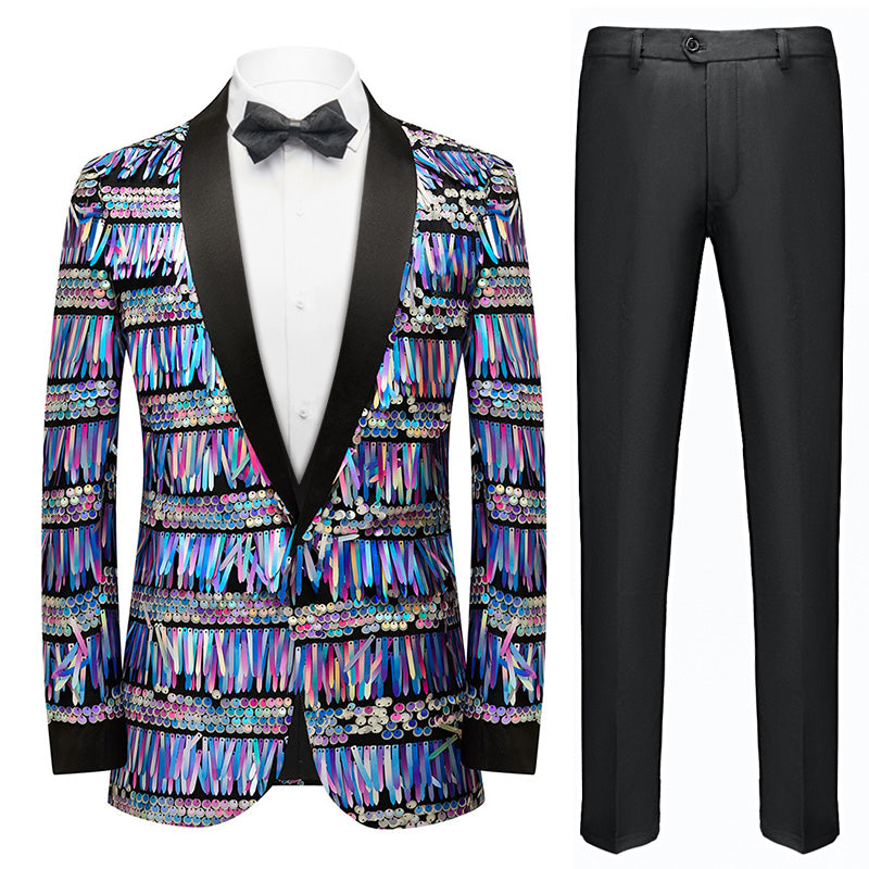 Men's 2-Piece Fashion Fringed Sequin Tassels Colorful Tuxedo