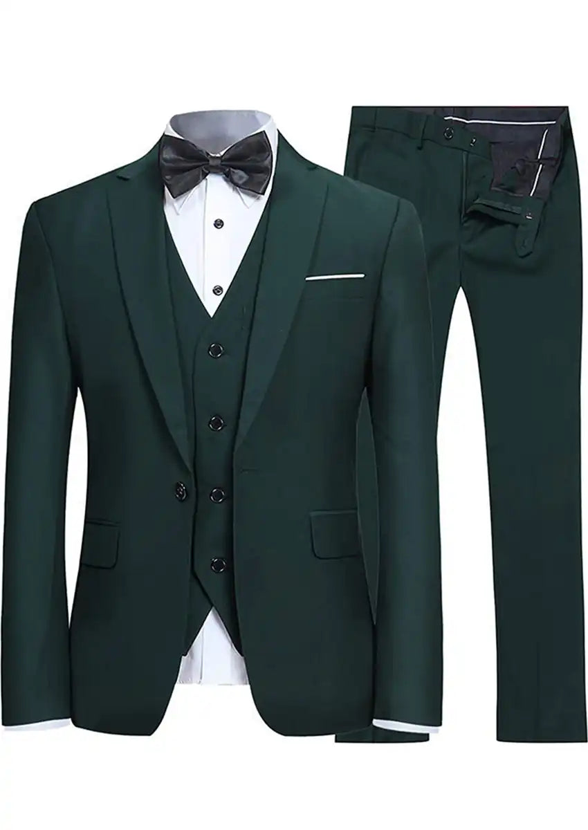 Men's 3-Piece Dark Green Suit Stylish One Button