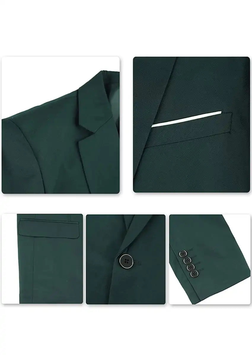 Men's 3-Piece Dark Green Suit Stylish One Button