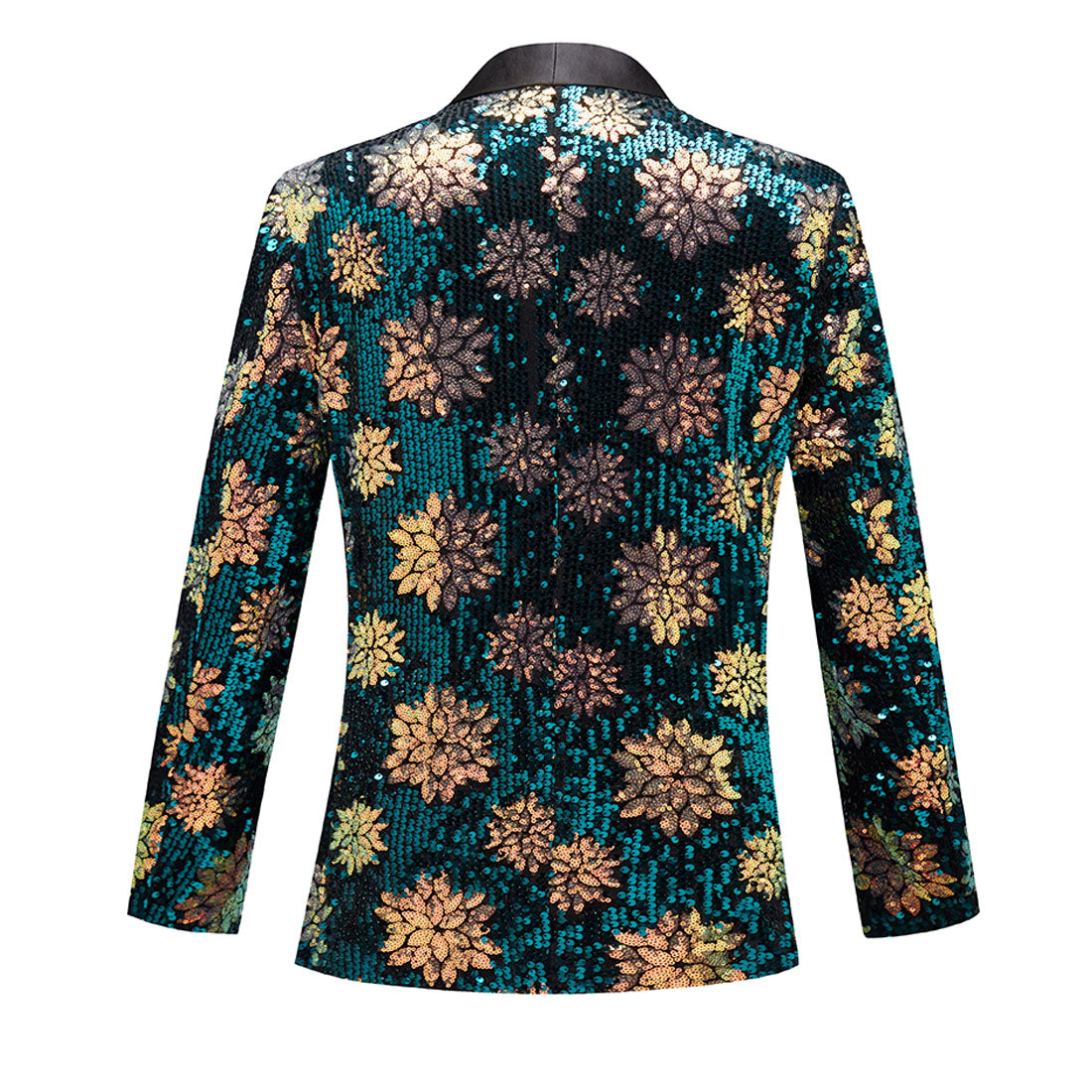 Men's Teal Green Tuxedo with Sequin Golden Floral Pattern