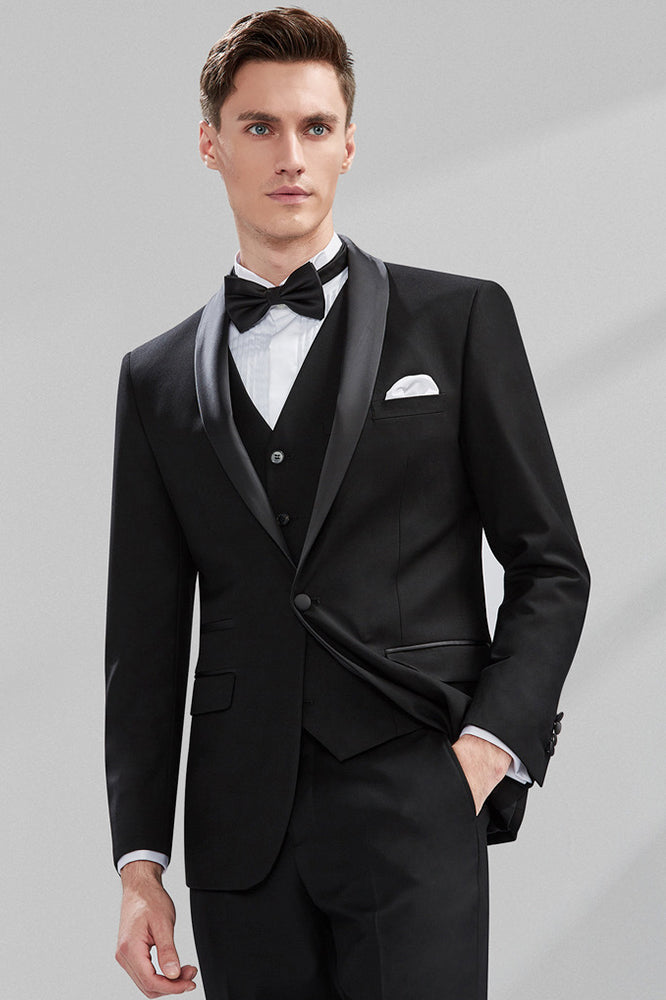 Men's 3-Piece Classic Groom Dresses Elegant Black Groomsmen Suit