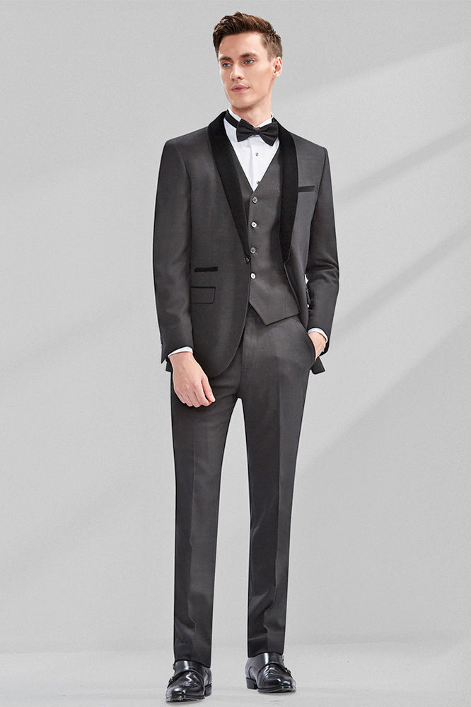Men's 3-Piece Classic Groom Dresses Elegant Dark Gray Groomsmen Suit