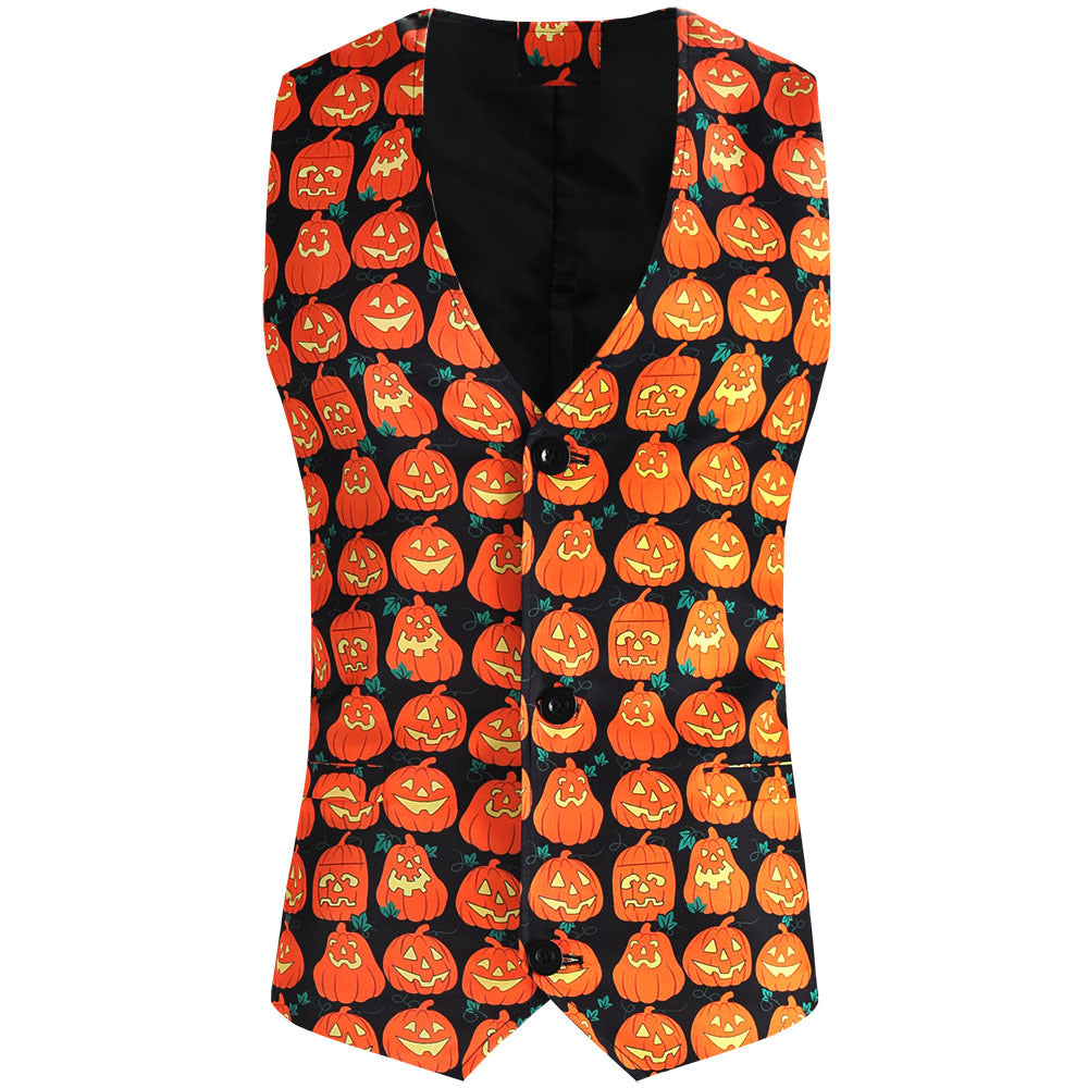 Men's 3-Piece Halloween Funny Pumpkin Pattern Suit