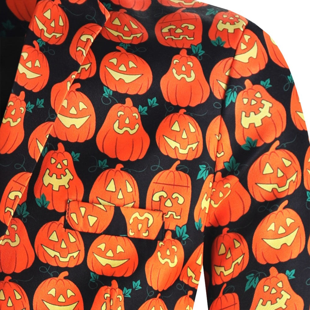 Men's 3-Piece Halloween Funny Pumpkin Pattern Suit