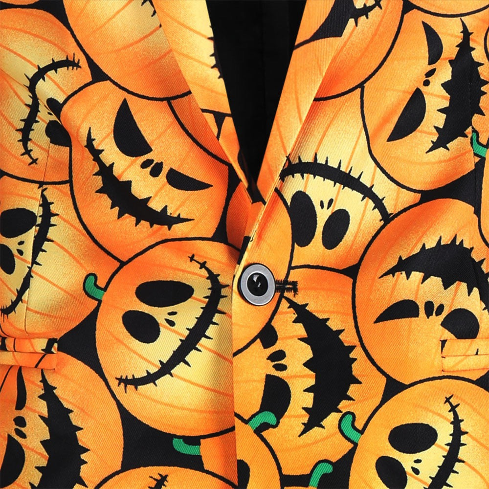 Men's 3-Piece Halloween Angry Pumpkin Pattern Suit