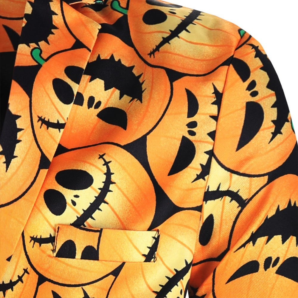 Men's 3-Piece Halloween Angry Pumpkin Pattern Suit