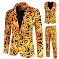 Men's 3-Piece Halloween Angry Pumpkin Pattern Suit