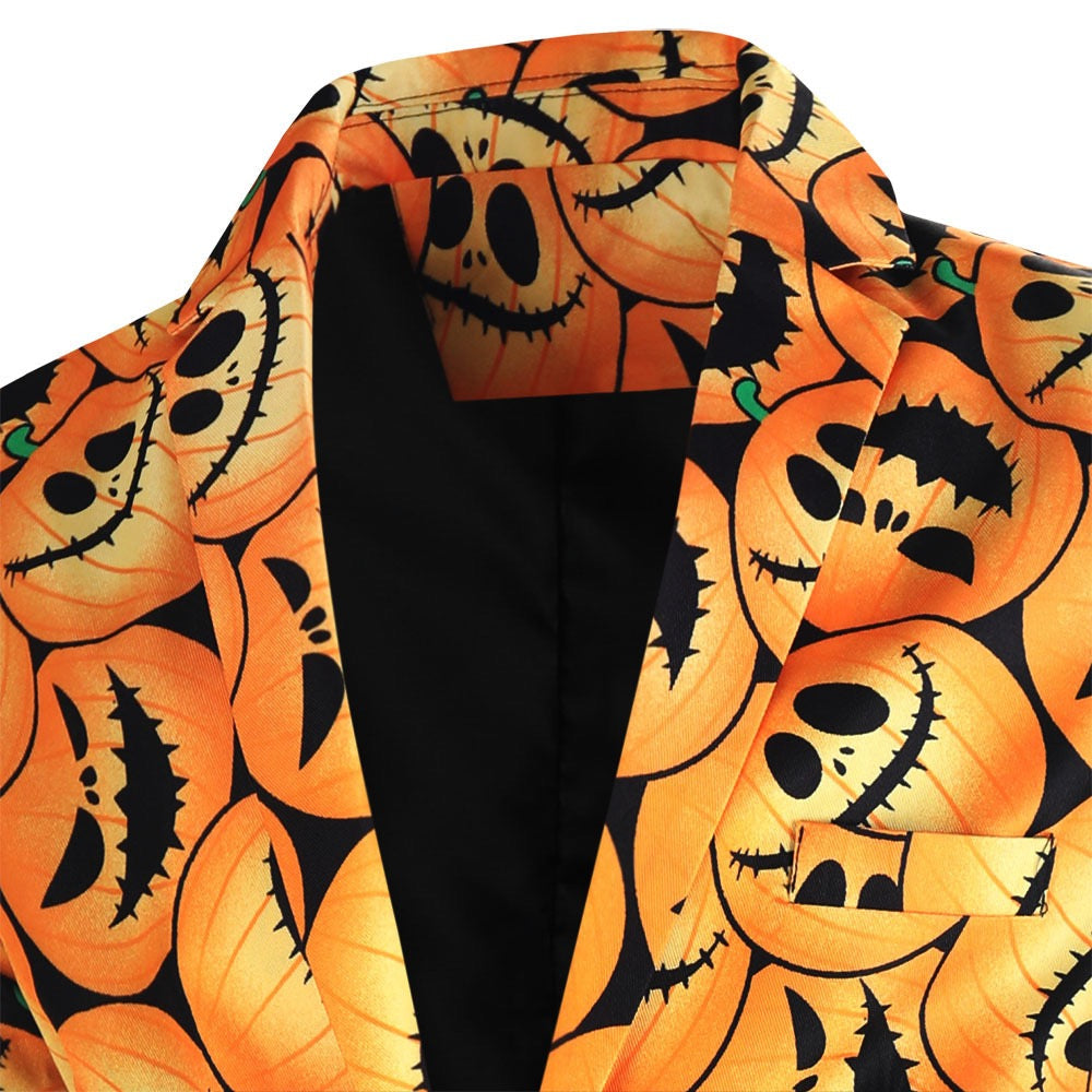 Men's 3-Piece Halloween Angry Pumpkin Pattern Suit