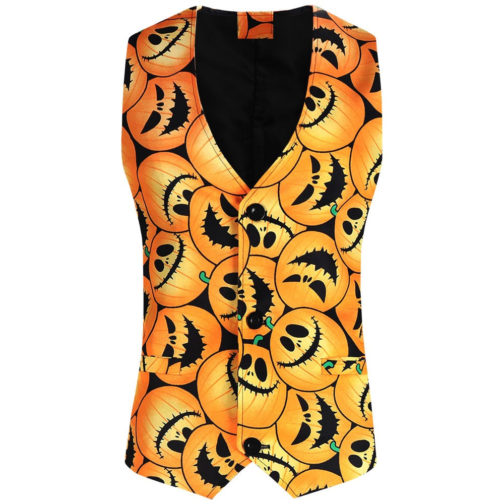 Men's 3-Piece Halloween Angry Pumpkin Pattern Suit