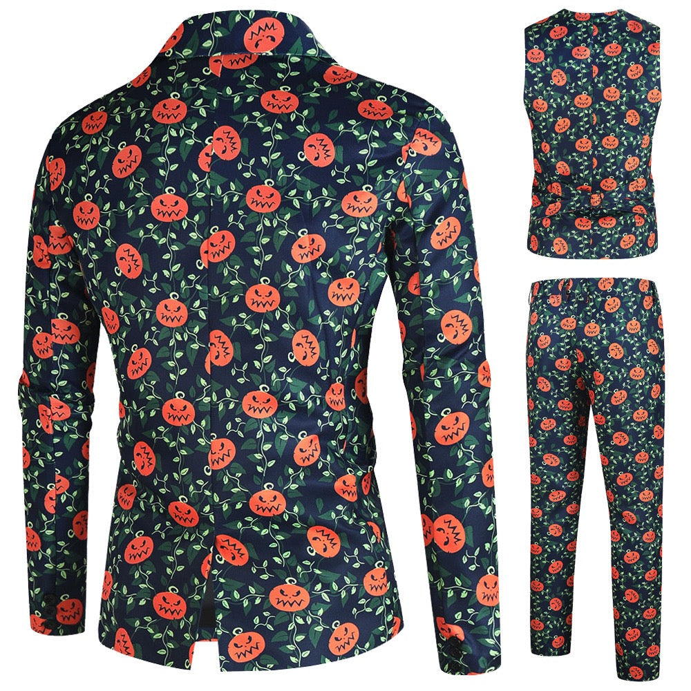 Men's 3-Piece Halloween Cute Pumpkin Pattern Suit