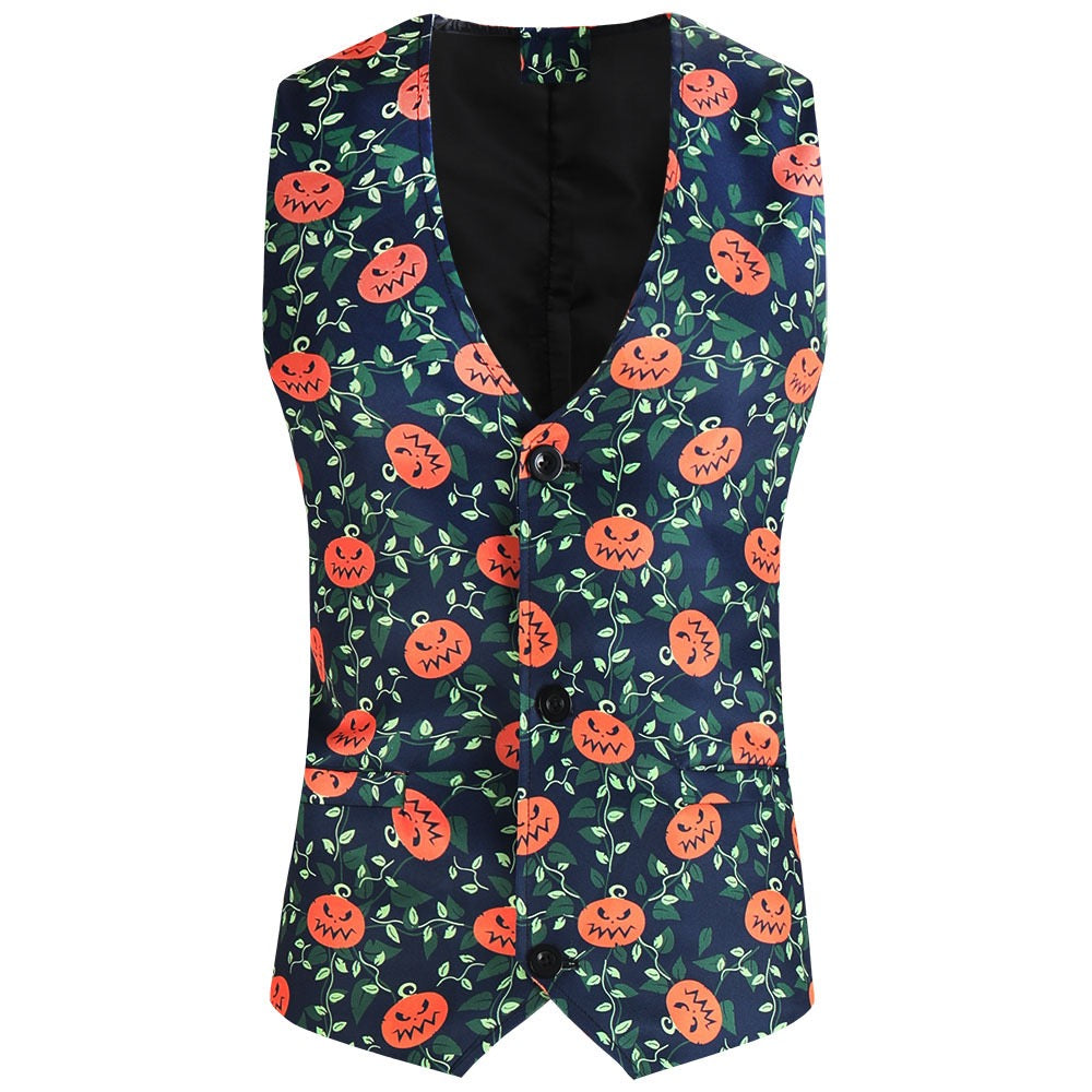 Men's 3-Piece Halloween Cute Pumpkin Pattern Suit